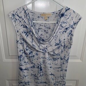Michael Kors Blue White Tie Dye Cowl Neck Sleeveless Top XS